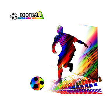 Soccer player kicks the ball. Vector illustration