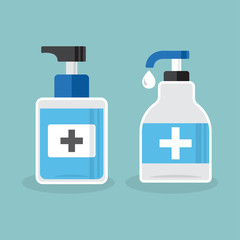 Disinfection. Set of hand sanitizer bottles, washing gel. Vector illustration