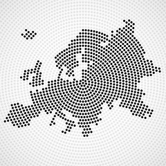 Abstract Europe map of radial dots, halftone concept. Vector