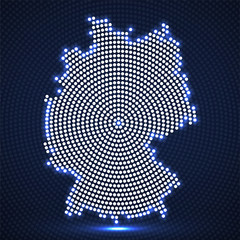 Fototapeta premium Abstract Germany map of glowing radial dots, halftone concept. Vector