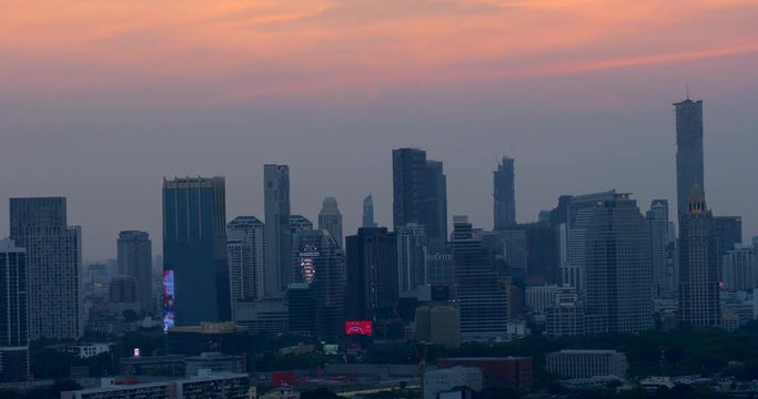 rosey color zoomed in Bangkok Silom Skyline