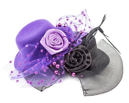 Purple and black antique ladies hats with flower isolated
