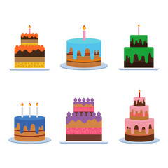 Birthday cake vector. Sweet cream pie with candles on white background. vector illustration