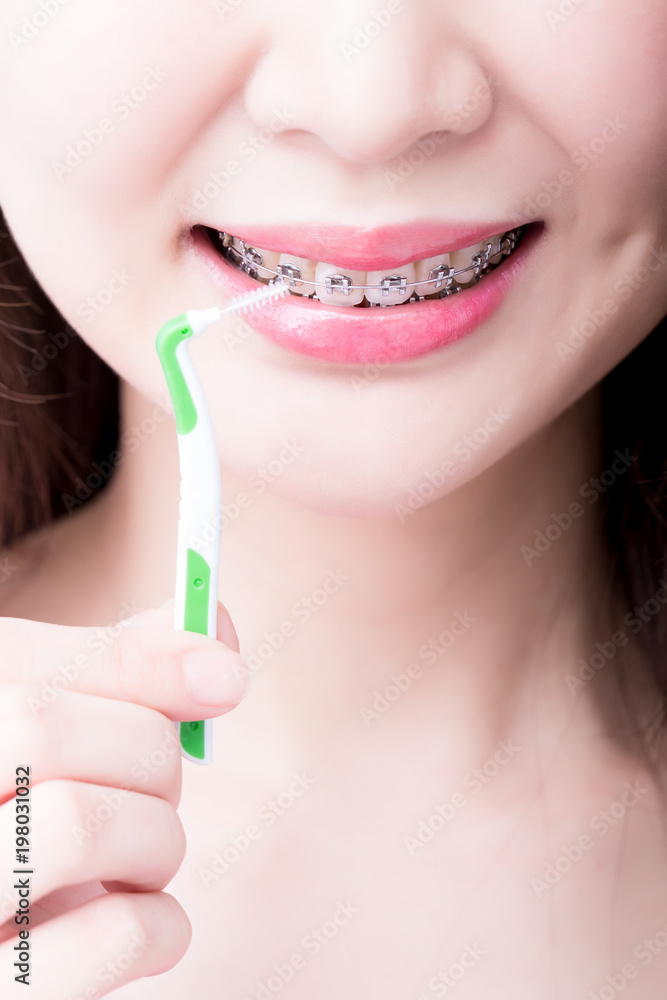 Poster woman take interdental brush