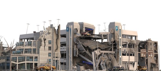 Ruined Buildings Isolated On White 3D Illustration