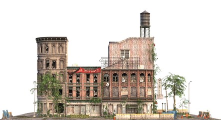 Fototapeta na wymiar Ruined Building Isolated On White 3D Illustration