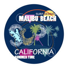 Obraz premium Surfing California Malibu beach fashion typography for t-shirt print. Surf t shirt art