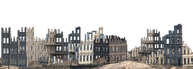 Obraz premium Ruined Buildings Isolated On White 3D Illustration