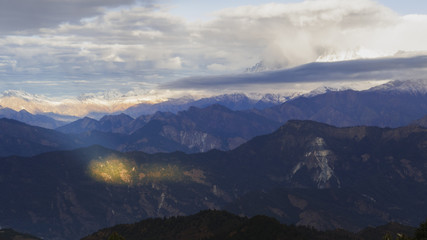 morning time view  of Anapurna area on Poon Hill 3210 msl, Nepal