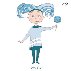 cute girl in the form of zodiac sign. aries