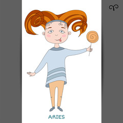 cute girl in the form of zodiac sign. aries