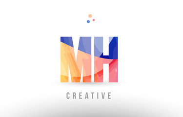 orange blue alphabet letter mh m h logo icon design with dots