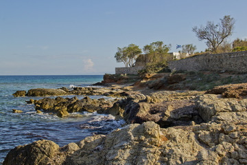 Fototapeta na wymiar Greece, Ionian coast, rocky shore