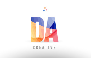 orange blue alphabet letter da d a logo icon design with dots