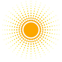 Blank orange abstract banner of dots Design element in the form of a sun with dotted rays in a retro style Decorative isolated symbol for creative design advertisement logo Vector halftone background