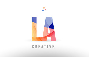 orange blue alphabet letter la l a logo icon design with dots