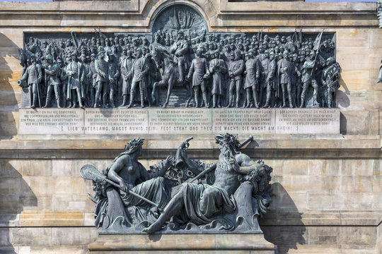 Niederwald monument represents the union of all Germans - located in the Niederwald landscape park, near Rudesheim am Rhein in Hesse, Germany