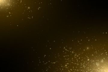 Abstract golden lights. Flying magical golden dust and glares. Festive Christmas background. Light effect. Golden Spray. Vector illustration