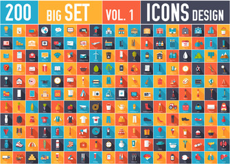 Vol. 2 Flat big collection set icons of medical, army, war, shoe, nature, news, draw, police, rafting, room, science, boat, sport, gym, car, animal, summer, tool, country. For infographic design