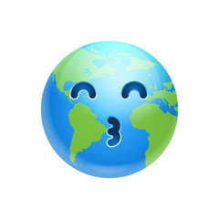 Cartoon Earth Face Whistling Icon Funny Planet Emotion Flat Vector Illustration