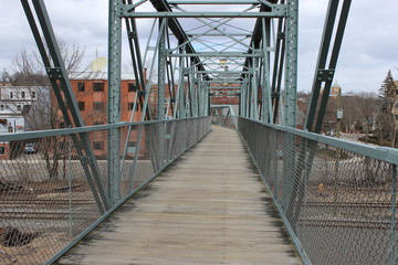Old wooden footbridge overpass 