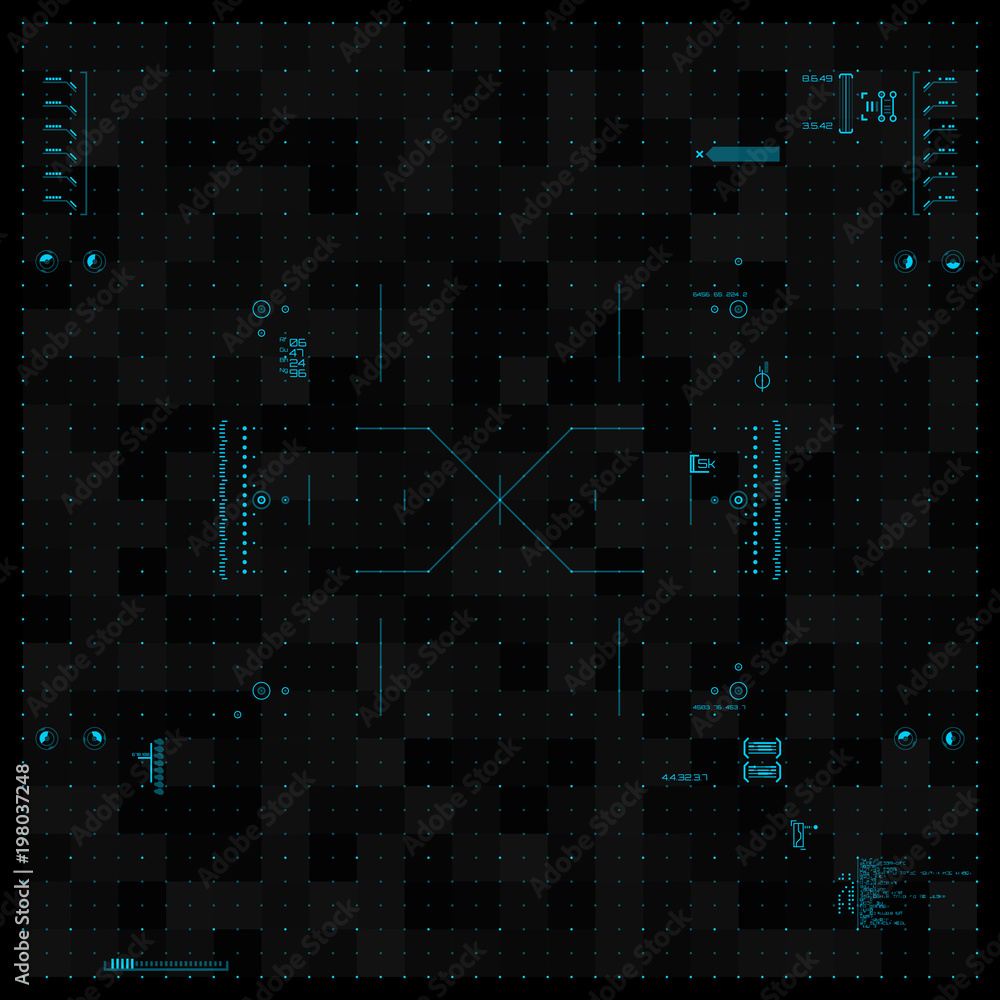 Poster futuristic vector hud interface screen design. abstract template on blue backdrop.