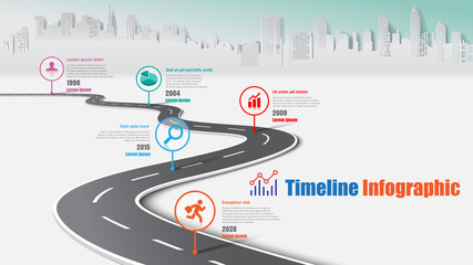 Business road map timeline infographic city designed for abstract background template milestone element modern diagram process technology digital marketing data presentation chart Vector illustration