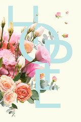 creative collage with floral bouquet and HOPE sign