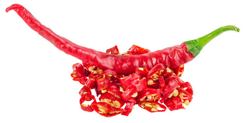 Chopped red hot chili pepper isolated