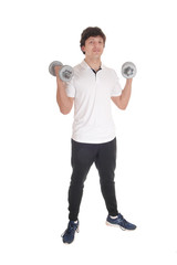 Young man exercise wit two dumbbell