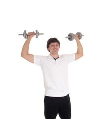 Fototapeta na wymiar Closeup of man lifting dumbbells