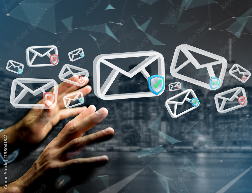 Poster approved email and spam message displayed on a futuristic interface - message and internet concept