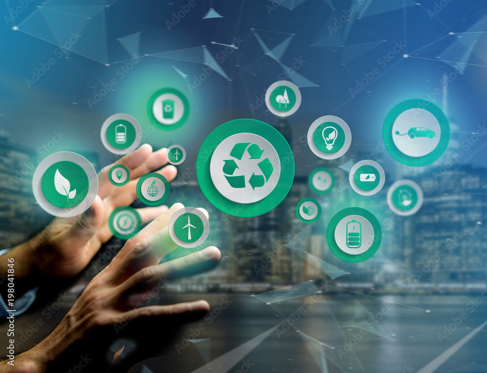 Poster view of a technology ecologic interface with icon displayed on a technology interface