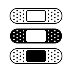 Set of medical plasters, bandage. Black and white, flat and outline design. Vector illustration