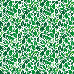 Green leafs. Seamless pattern. Vector illustration. Flat.