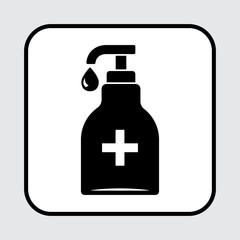 Disinfection. Hand sanitizer bottle icon, washing gel. Vector illustration