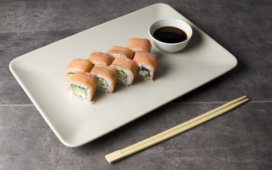 Philadelphia roll on a gray background