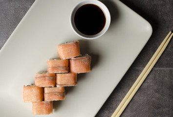 Philadelphia roll on a gray background