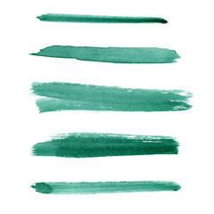 Watercolor. Emerald green abstract painted ink strokes set on watercolor paper.Isolated on white