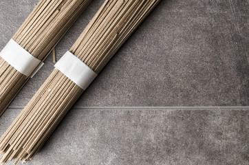 Noodles on a gray background