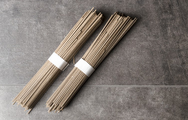 Noodles on a gray background