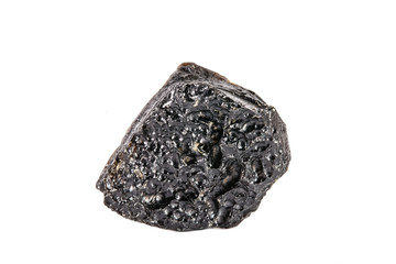 Macro shooting of natural gemstone. Raw mineral tektite, China. Isolated object on a white background.