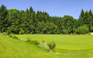 Fototapeta na wymiar Übungsgrün auf einem Golfplatz