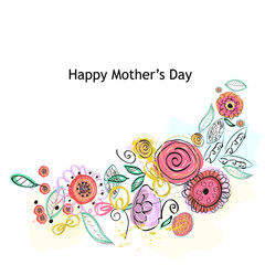Happy Mother's day greeting card with colorful watercolor floral background and spring flowers