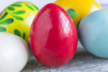 Bright paint Easter eggs close up