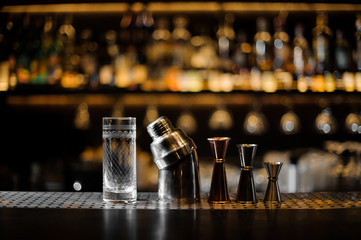 Barman essentials on the blurred background of bar