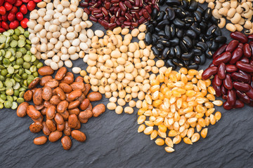 Different dried legumes for cooking, Multicolor dried bean  roganic