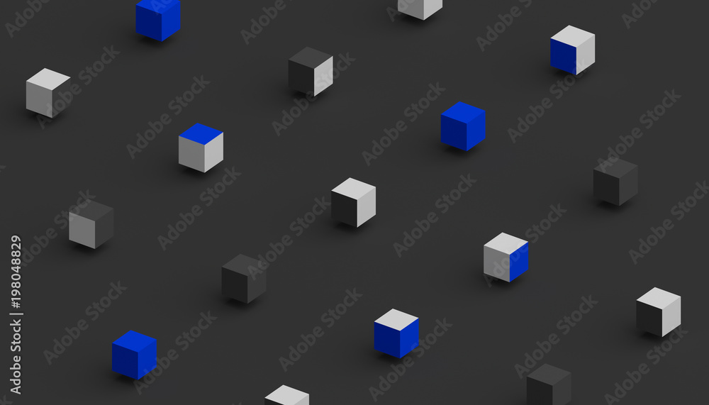 Poster Abstract 3d rendering of geometric shapes. Computer generated minimalistic background with cubes. Modern design for poster, cover, branding, banner, placard