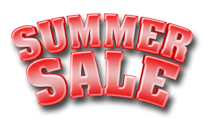 Stock Illustration - Large Shiny Metallic Red Text: Summer Sale, 3D Illustration with Shadow, Isolated Against the White Background.
