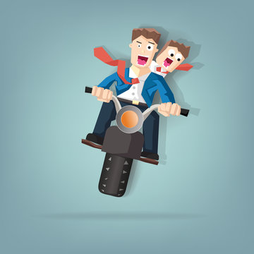 Businessman ride motorcycle .Concept of  flat  business cartoon design.